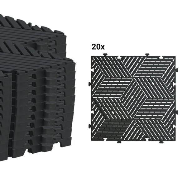 20 x Garagenboden "Würfel-Optik" Platten 40 x 40 cm schwarz